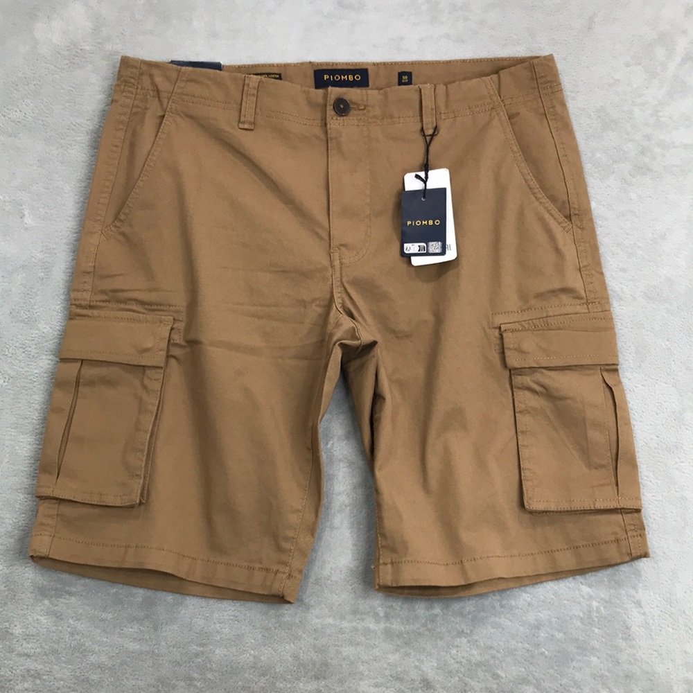 Piombo Men's Cotton Stretch Tan Cargo Shorts Size 36 New
